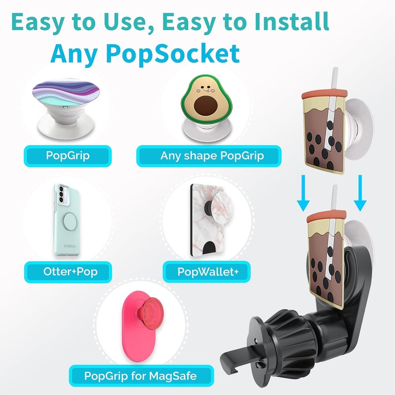 MCCHJoy Dash and Vent Car Mount for PopSockets, 2-in-1 Dashboard Adhesive and AC Vent Hook Installation, Adjustable and Secure, Socket Car Phone Holder - Image 5